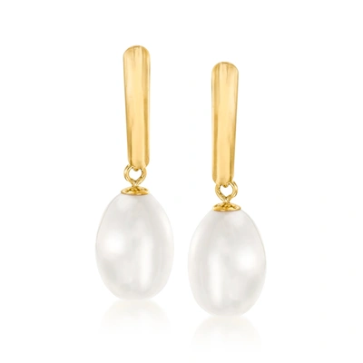 Ross-simons 8.5-9mm Cultured Pearl Drop Earrings In 14kt Yellow Gold In Silver