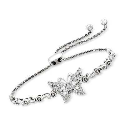 Ross-simons Diamond Butterfly Bolo Bracelet In Sterling Silver
