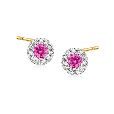Rs Pure By Ross-simons Pink Topaz Stud Earrings With Diamond Accents In 14kt Yellow Gold