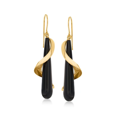 Ross-simons Elongated Black Onyx Teardrop Spiral Earrings In 14kt Yellow Gold