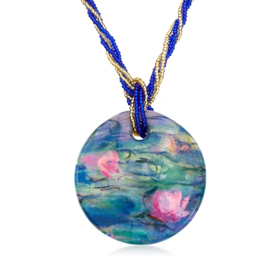 Ross-simons Italian "water Lilies" Murano Glass Multi-strand Pendant Necklace With 18kt Gold Over Sterling In Blue
