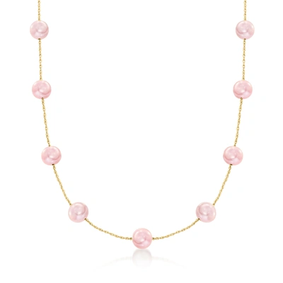 Ross-simons 8-8.5mm Pink Cultured Pearl Station Necklace In 14kt Yellow Gold