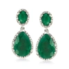 Ross-simons Emerald And . Diamond Drop Earrings In Sterling Silver In Green