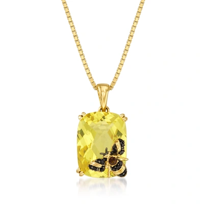 Ross-simons Lemon Quartz Bee Pendant Necklace In 18kt Gold Over Sterling In Multi