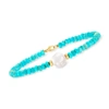ROSS-SIMONS 9-10MM CULTURED PEARL AND TURQUOISE BEAD BRACELET IN 14KT YELLOW GOLD
