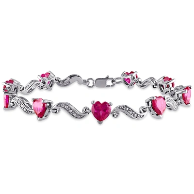 Mimi & Max Diamond And 9 1/10ct Tgw Heart Shaped Created Ruby Bracelet In Sterling Silver In Red