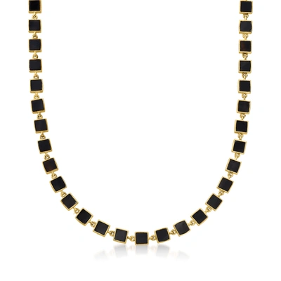 Ross-simons Black Onyx Station Necklace In 18kt Yellow Gold Over Sterling Silver In White