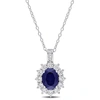 Mimi & Max 4 Ct Tgw Created Blue And Created White Sapphire And 0.02 Ct Tw Diamond Oval Halo Pendant With Chain In Silver