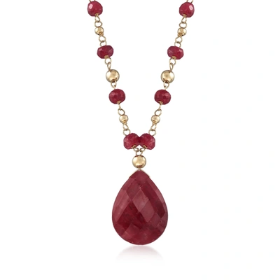 Ross-simons Ruby Station Necklace In 14kt Yellow Gold In Red