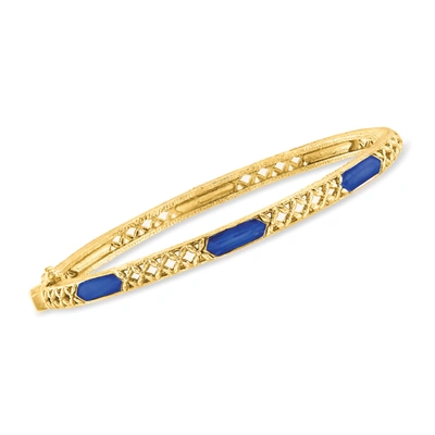 Ross-simons Blue Enamel X-pattern Bangle Bracelet In 18kt Gold Over Sterling In Yellow