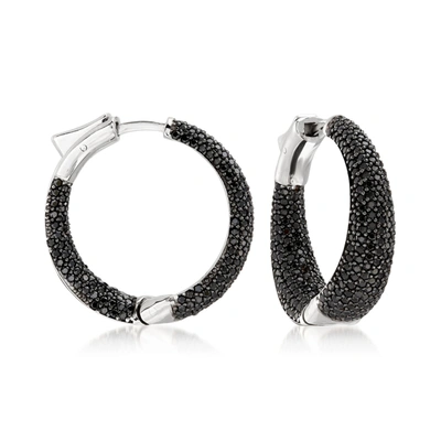 Ross-simons Black Spinel Inside-outside Hoop Earrings In Sterling Silver