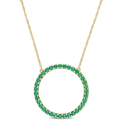 Mimi & Max Women's 7/8ct Tgw Created Emerald Open Circle Pendant With Chain In 10k Yellow Gold In Green