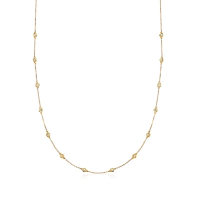 Ross-simons Bezel-set Diamond Station Necklace In 14kt Yellow Gold In White