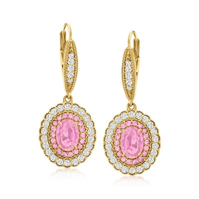 Ross-simons Pink Sapphire And . Diamond Drop Earrings In 18kt Yellow Gold