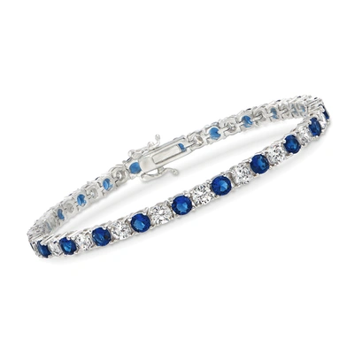 Ross-simons Simulated Sapphire And Cz Tennis Bracelet In Sterling Silver In Blue