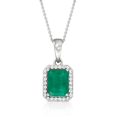 Ross-simons Emerald And . Diamond Pendant Necklace In 14kt White Gold In Multi