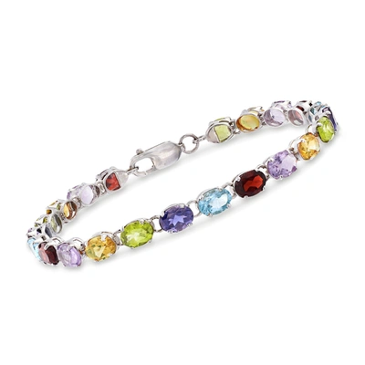 Ross-simons Multi-stone Link Bracelet In Sterling Silver