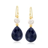 Ross-simons Sapphire And Cultured Pearl Earrings In 14kt Yellow Gold In Gold