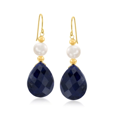Ross-simons Sapphire And Cultured Pearl Earrings In 14kt Yellow Gold