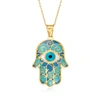 ROSS-SIMONS BLUE ENAMEL HAMSA HAND PENDANT NECKLACE IN 14KT YELLOW GOLD