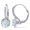 MIMI & MAX 1 1/2CT TGW AQUAMARINE AND DIAMOND LEVERBACK HALO EARRINGS IN STERLING SILVER
