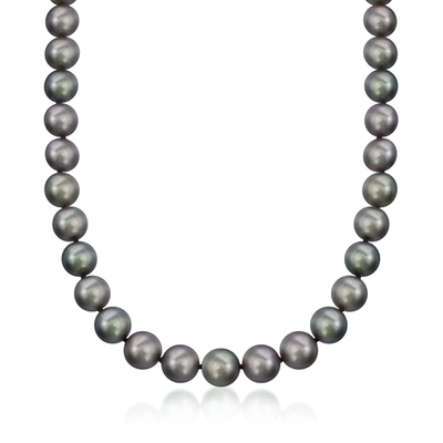 Ross-simons 8-10mm Black Cultured Tahitian Pearl Necklace With 14kt White Gold In Silver