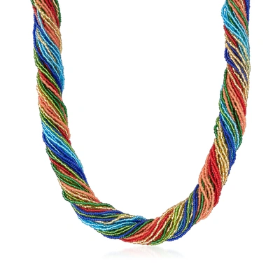 Ross-simons Italian Multicolored Murano Glass Bead Torsade Necklace With 18kt Gold Over Sterling
