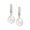 Ross-simons 8-9mm Cultured Pearl Dangle Earrings With Diamond Accents In Sterling Silver In Silver