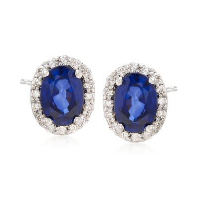Ross-simons Sapphire And . Diamond Stud Earrings In 14kt White Gold In Blue