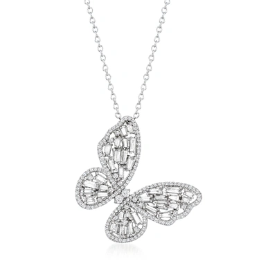 Ross-simons Diamond Butterfly Pendant Necklace In 14kt White Gold In Silver