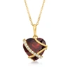 Ross-simons Garnet Heart Pendant Necklace With Diamond Accents In 14kt Yellow Gold In Red