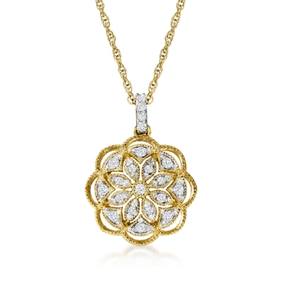 Ross-simons Diamond Flower Pendant Necklace In 18kt Gold Over Sterling In Multi