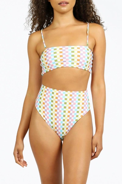 Nirvanic Brooklyn High-waisted Bikini Bottom In Eco Rainbow Check In Multi