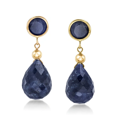 Ross-simons Sapphire Drop Earrings In 14kt Yellow Gold In Blue