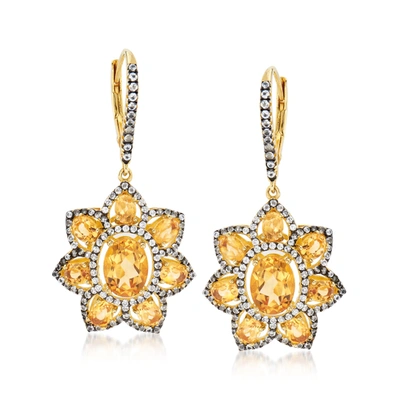 Ross-simons Citrine And White Topaz Flower Drop Earrings In 18kt Gold Over Sterling