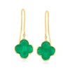 Ross-simons Italian Emerald Clover-shaped Drop Earrings In 14kt Yellow Gold In Green