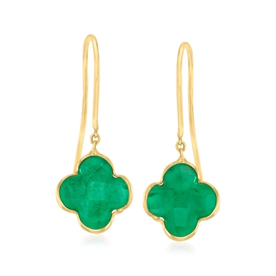 Ross-simons Italian Emerald Clover-shaped Drop Earrings In 14kt Yellow Gold In Green