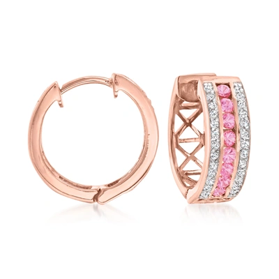 Ross-simons Pink Sapphire And . White Zircon Hoop Earrings In 18kt Rose Gold Over Sterling