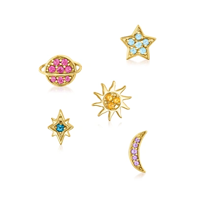 Ross-simons Multi-gemstone Celestial Jewelry Set: 5 Single Earrings In 18kt Gold Over Sterling In Pink