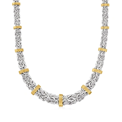 Ross-simons Graduated Byzantine Necklace In Sterling Silver And 14kt Yellow Gold