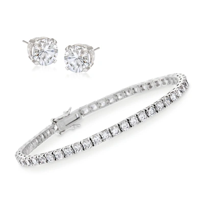 Ross-simons Cz Tennis Bracelet With Free Cz Stud Earrings In Sterling Silver