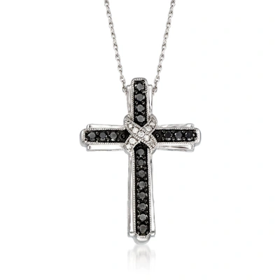 Ross-simons Black And White Diamond Cross Pendant Necklace In Sterling Silver In Multi