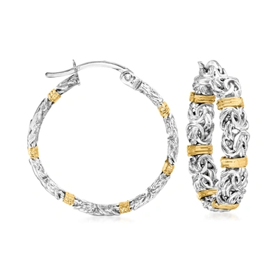 Ross-simons Byzantine Station Hoop Earrings In Sterling Silver With 14kt Yellow Gold