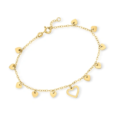 Rs Pure By Ross-simons Italian 14kt Yellow Gold Heart Station Bracelet In Metallic