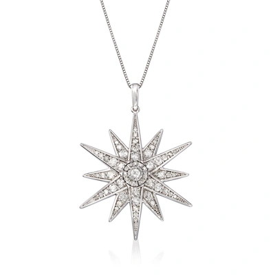 Ross-simons Diamond Starburst Pendant Necklace In Sterling Silver