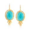 Ross-simons Turquoise Rope-edge Earrings In 14kt Yellow Gold In Blue