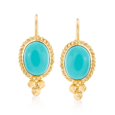 Ross-simons Turquoise Rope-edge Earrings In 14kt Yellow Gold In Blue