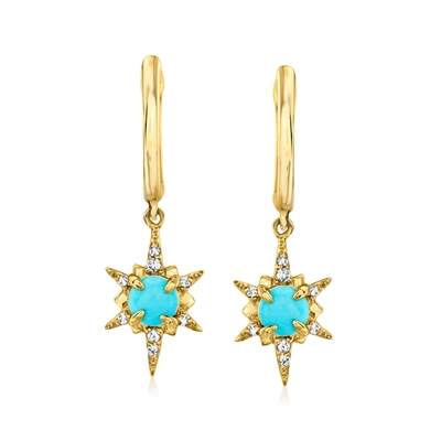 Rs Pure Ross-simons Turquoise North Star Drop Earrings With Diamond Accents In 14kt Yellow Gold In Blue