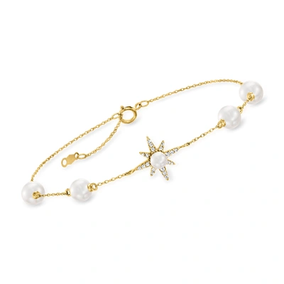 Rs Pure Ross-simons 4-6.5mm Cultured Pearl Sun Bracelet With . Diamonds In 14kt Yellow Gold In White