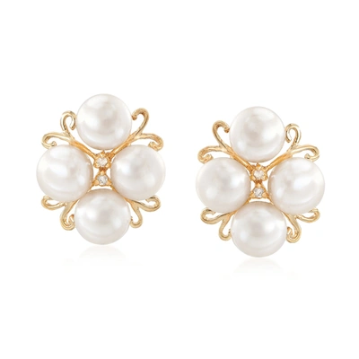 Ross-simons 6-6.5mm Cultured Pearl Cluster Earrings With Diamond Accents In 14kt Gold In White